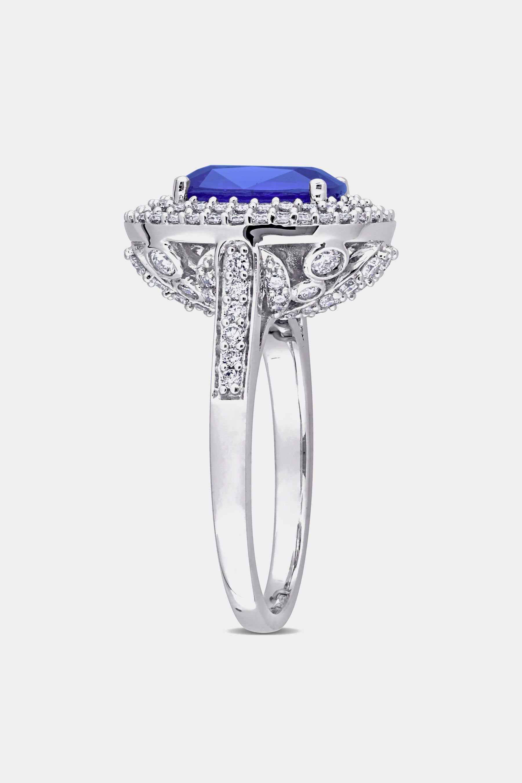 Cushion Sapphire and Diamond Halo Cocktail Ring in 14k White Gold sold by Lord & Taylor product image thumbnail 2