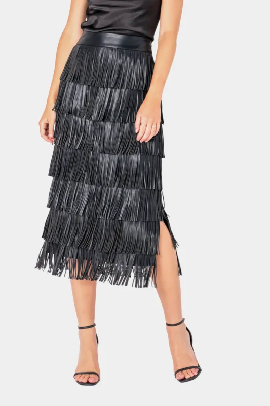 PU Fringe Midi Skirt sold by Lord & Taylor