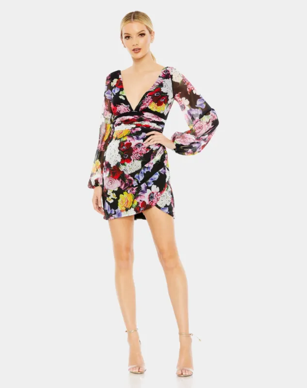 Floral Puff Sleeve V Neck Mini Dress sold by Lord & Taylor