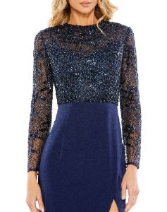 Embellished High Neck Bodice Faux Wrap Gown sold by Lord & Taylor