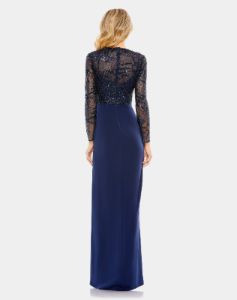 Embellished High Neck Bodice Faux Wrap Gown sold by Lord & Taylor
