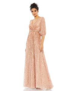 Sequined Wrap Over 3/4 Sleeve Gown sold by Lord & Taylor