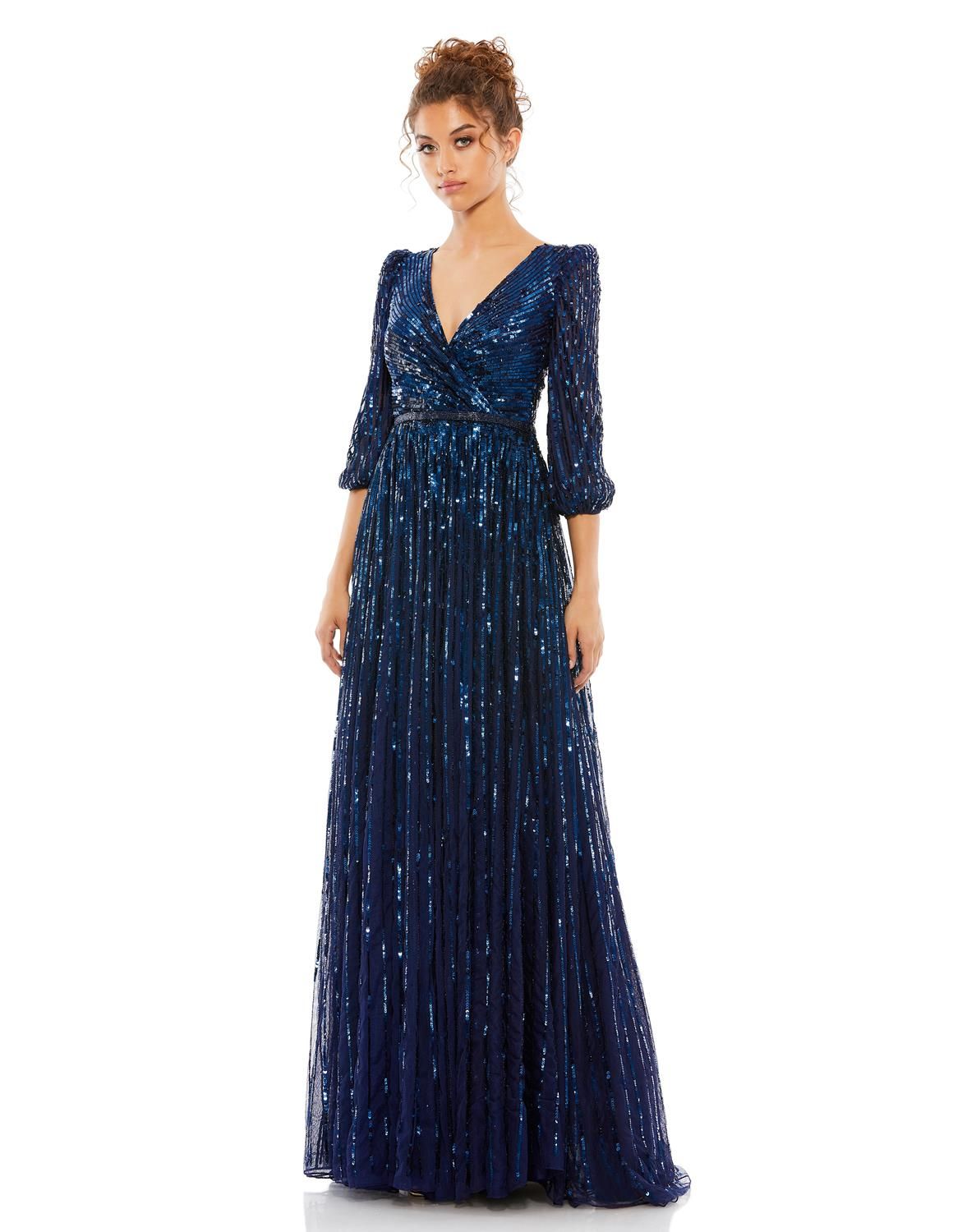 Sequined Wrap Over 3/4 Sleeve Gown sold by Lord & Taylor product image thumbnail 5