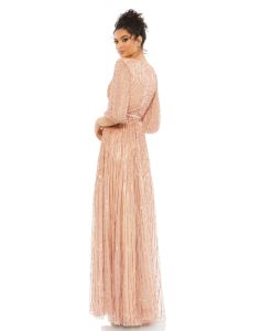 Sequined Wrap Over 3/4 Sleeve Gown sold by Lord & Taylor
