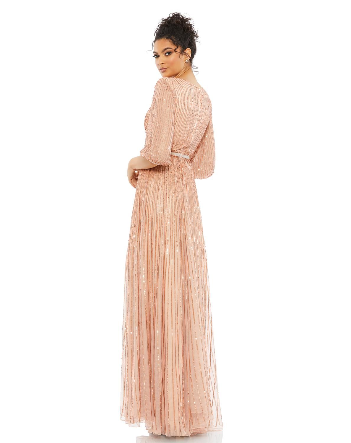 Sequined Wrap Over 3/4 Sleeve Gown sold by Lord & Taylor product image thumbnail 2