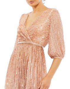 Sequined Wrap Over 3/4 Sleeve Gown sold by Lord & Taylor