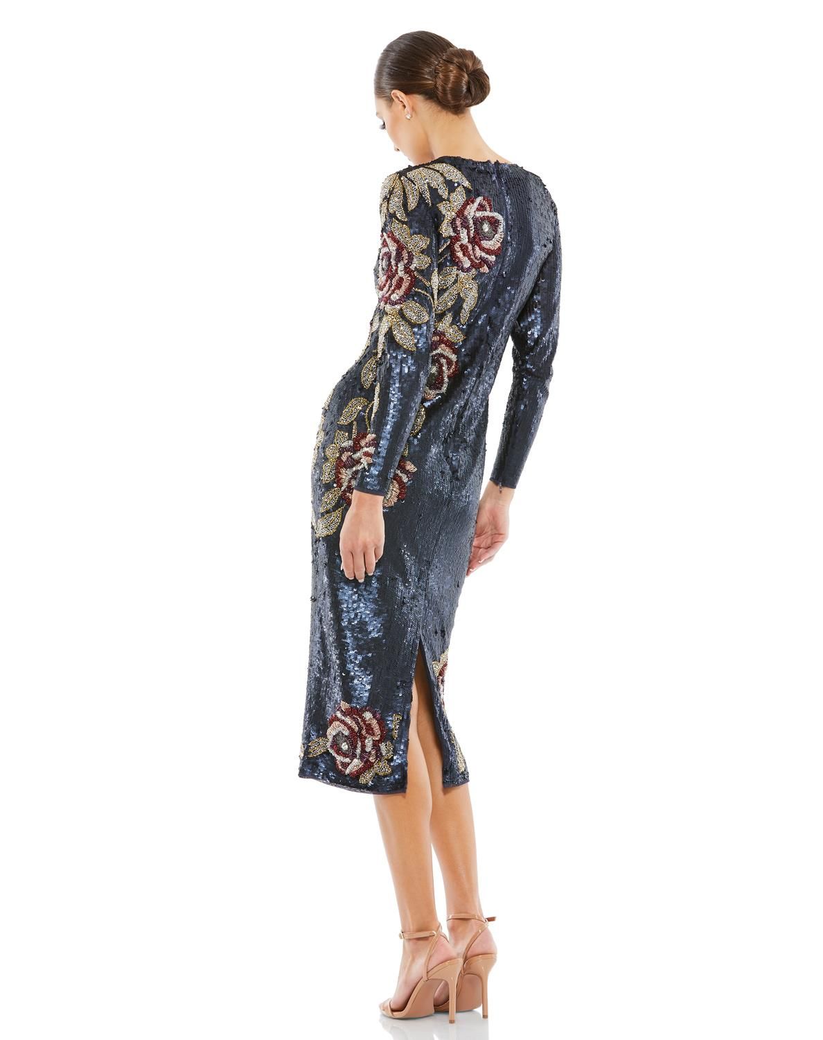 Sequined Asymmetrical Floral Long Sleeve Midi Dress sold by Lord & Taylor product image thumbnail 2
