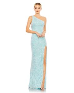 Sequined One Shoulder Draped Back Gown sold by Lord & Taylor