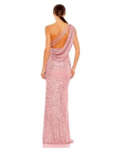 Sequined One Shoulder Draped Back Gown sold by Lord & Taylor