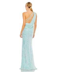 Sequined One Shoulder Draped Back Gown sold by Lord & Taylor