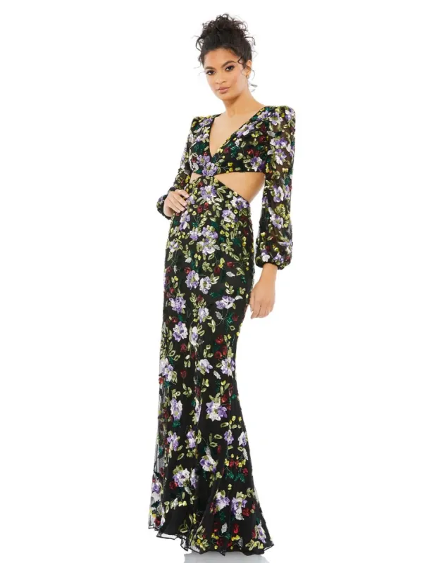 Long Sleeve Cut Out Trumpet Gown sold by Lord & Taylor