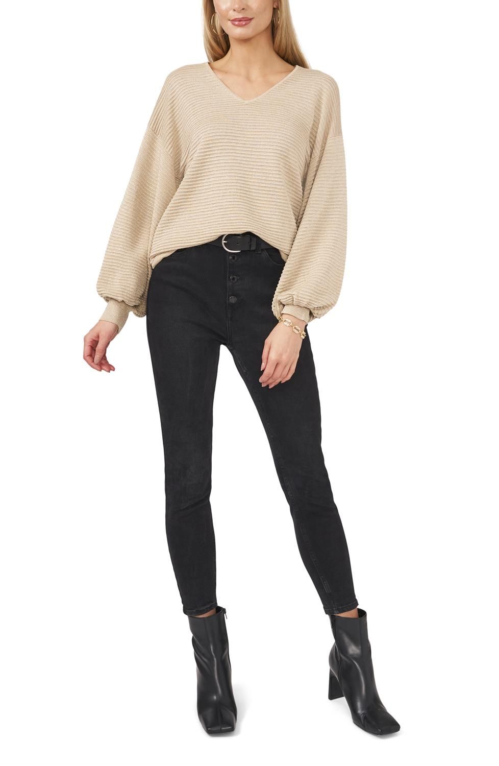 Balloon Sleeve V-Neck Sweater sold by Lord & Taylor product image thumbnail 4