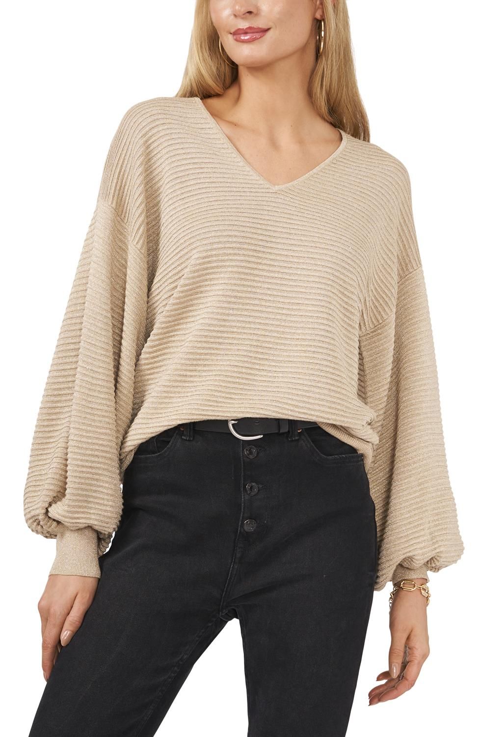 Balloon Sleeve V-Neck Sweater sold by Lord & Taylor