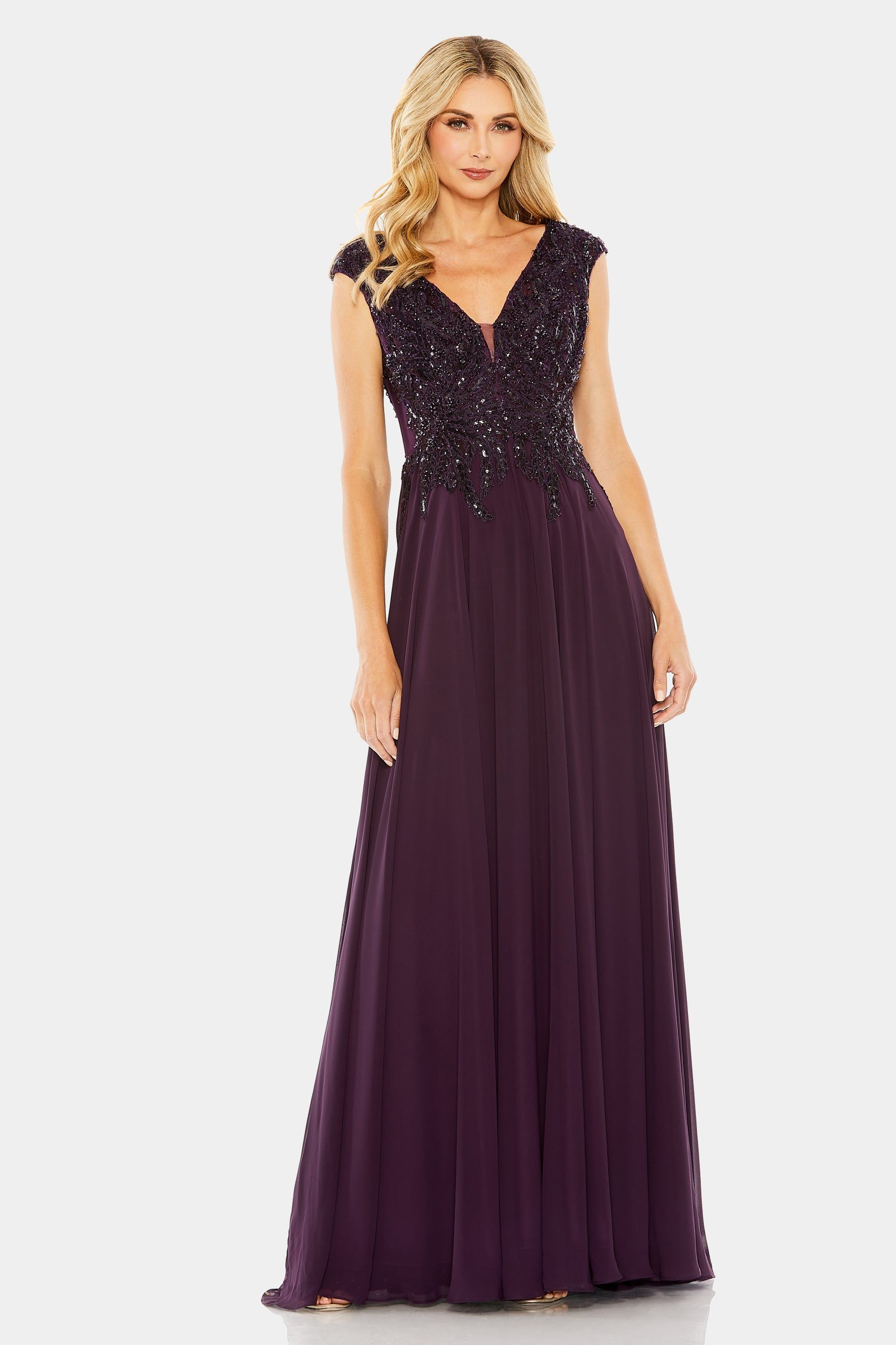 Cap Sleeve Applique Flowy Gown sold by Lord & Taylor