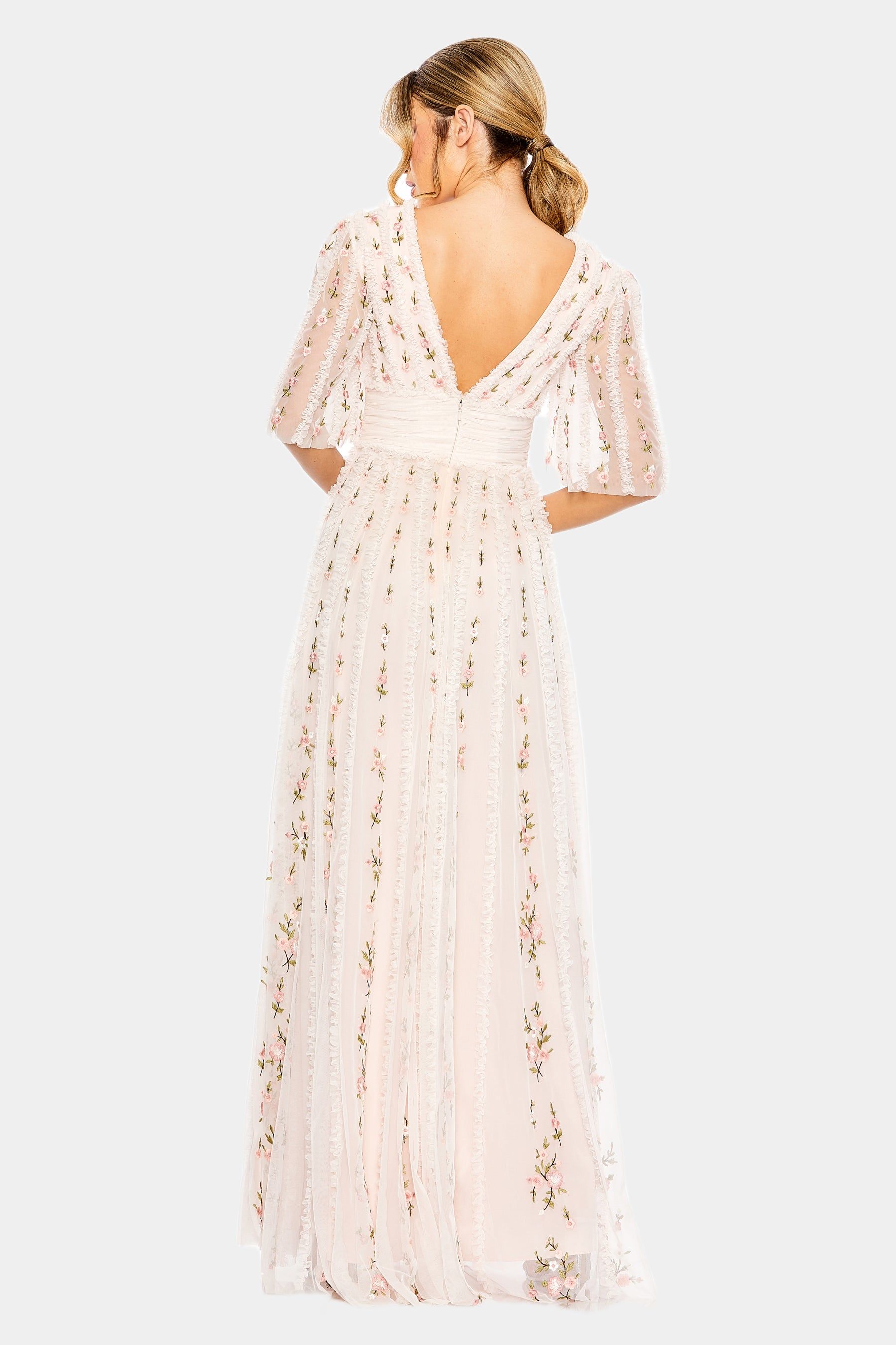 Floral Ruffle Detail Long V-Neck Gown sold by Lord & Taylor product image thumbnail 7