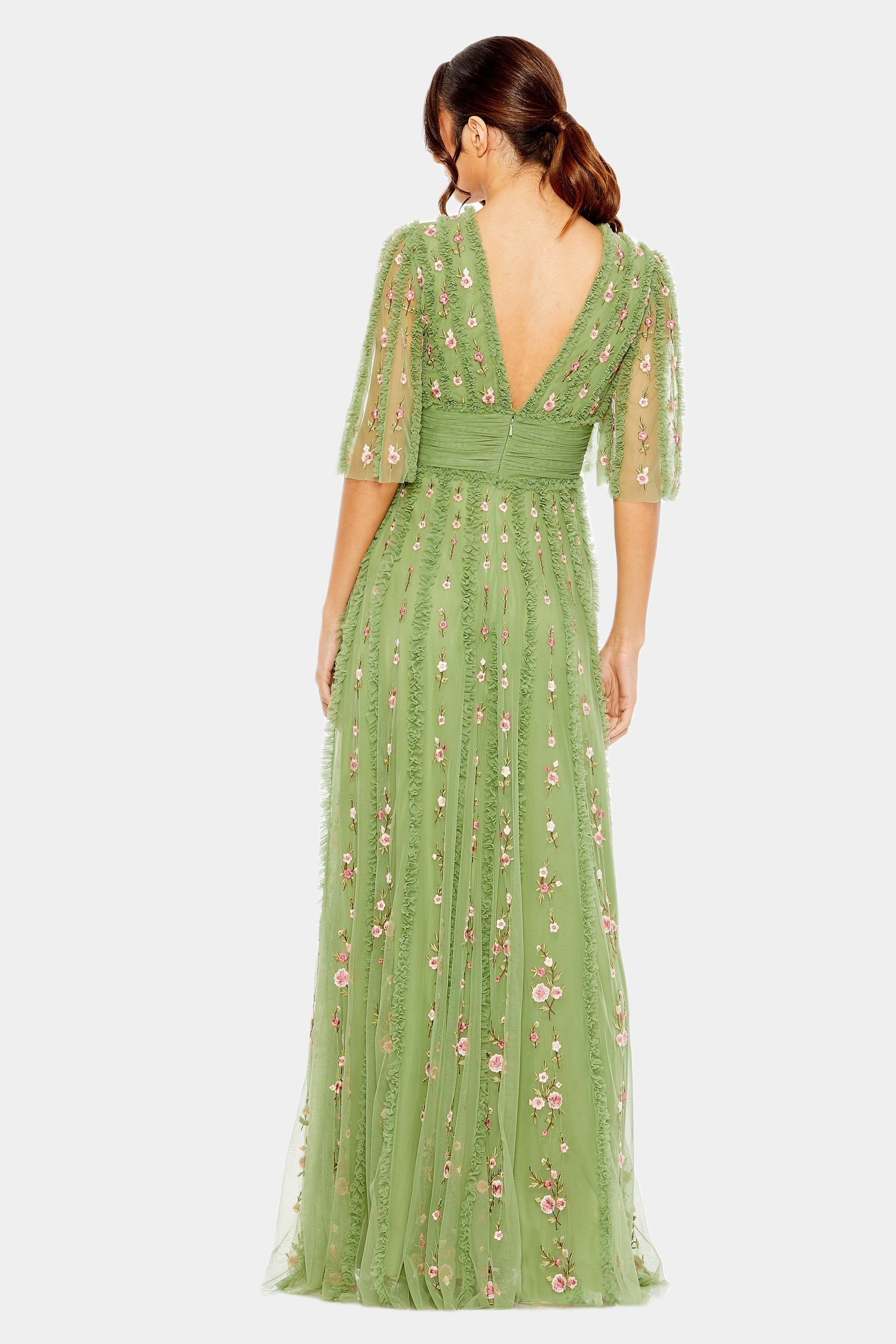 Floral Ruffle Detail Long V-Neck Gown sold by Lord & Taylor product image thumbnail 2