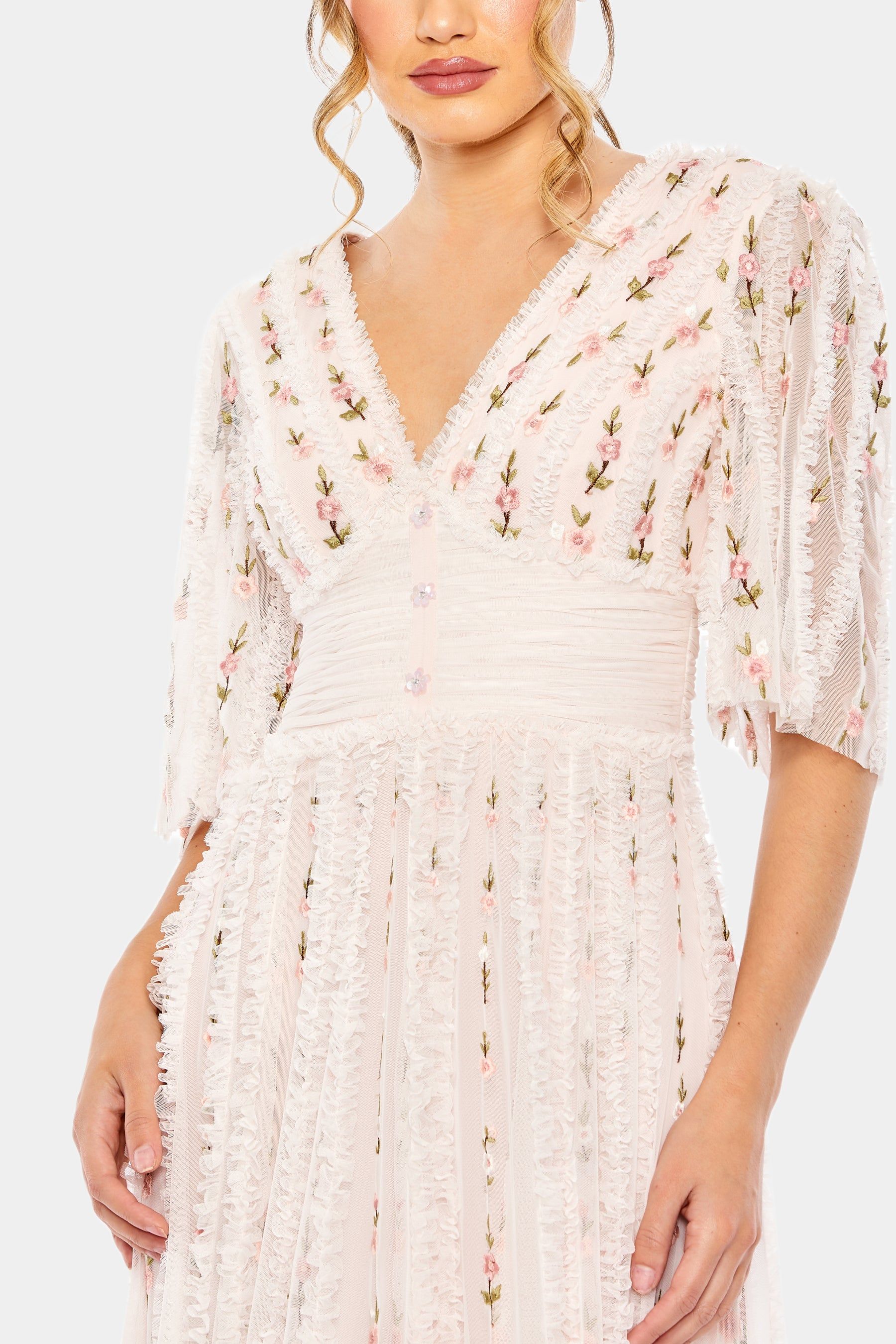 Floral Ruffle Detail Long V-Neck Gown sold by Lord & Taylor product image thumbnail 9