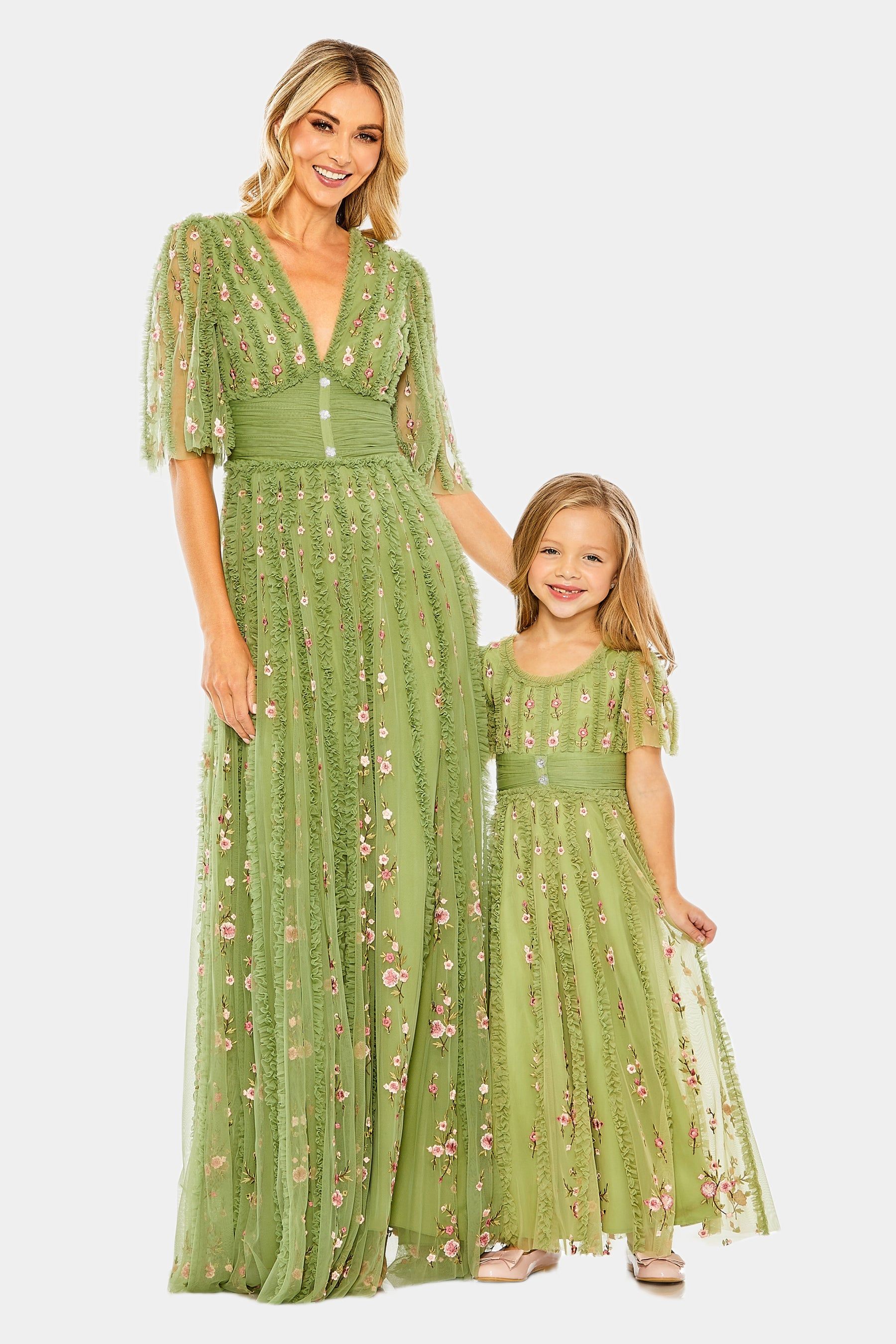 Floral Ruffle Detail Long V-Neck Gown sold by Lord & Taylor product image thumbnail 6