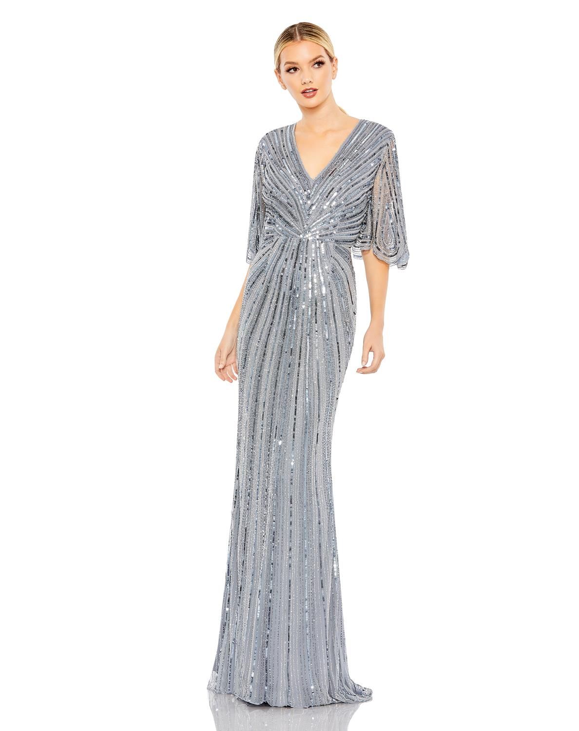 Sequined V Neck Cape Sleeve Column Gown sold by Lord & Taylor