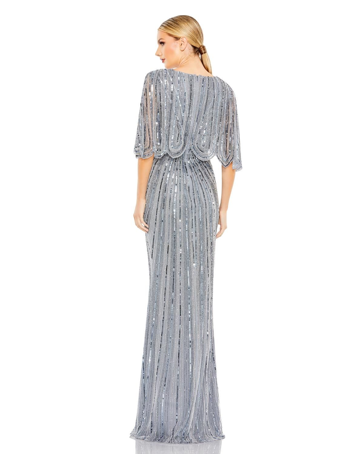 Sequined V Neck Cape Sleeve Column Gown sold by Lord & Taylor product image thumbnail 2