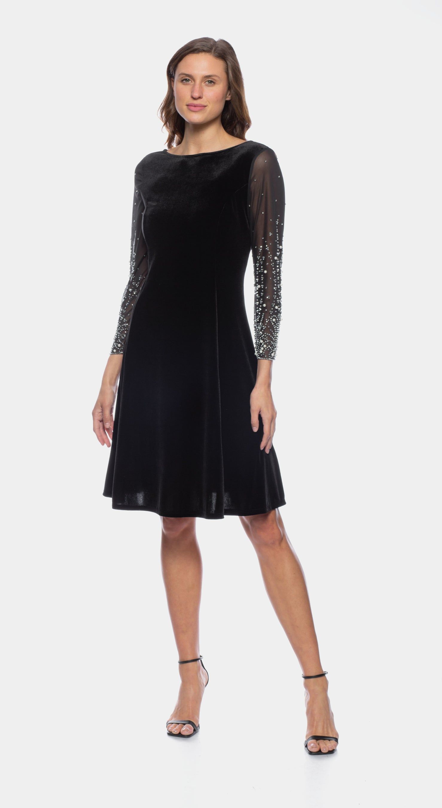 Mesh Beaded Sleeve Velvet Dress sold by Lord & Taylor