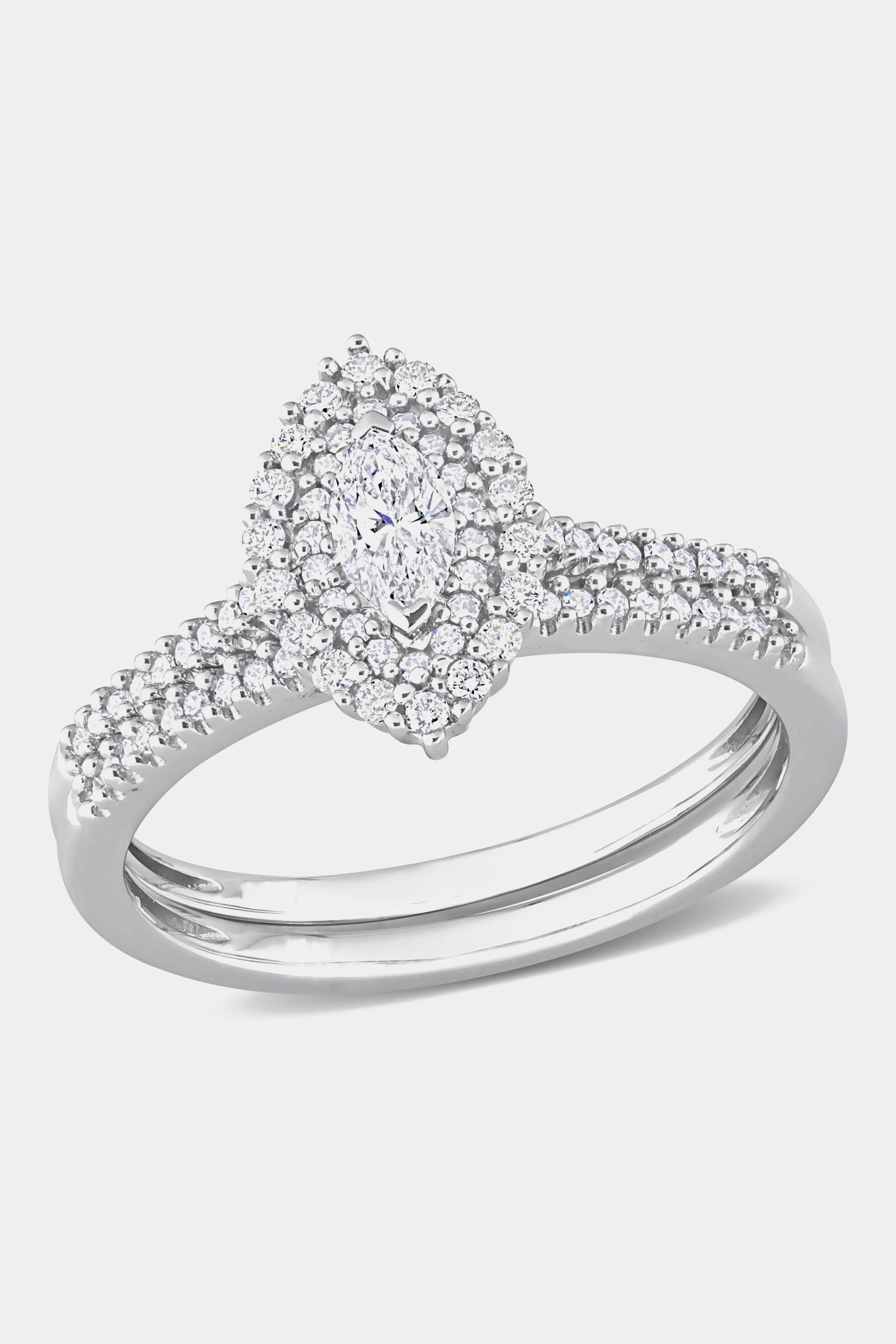 Diamond Marquise Double Halo 14k White Gold Ring sold by Lord & Taylor