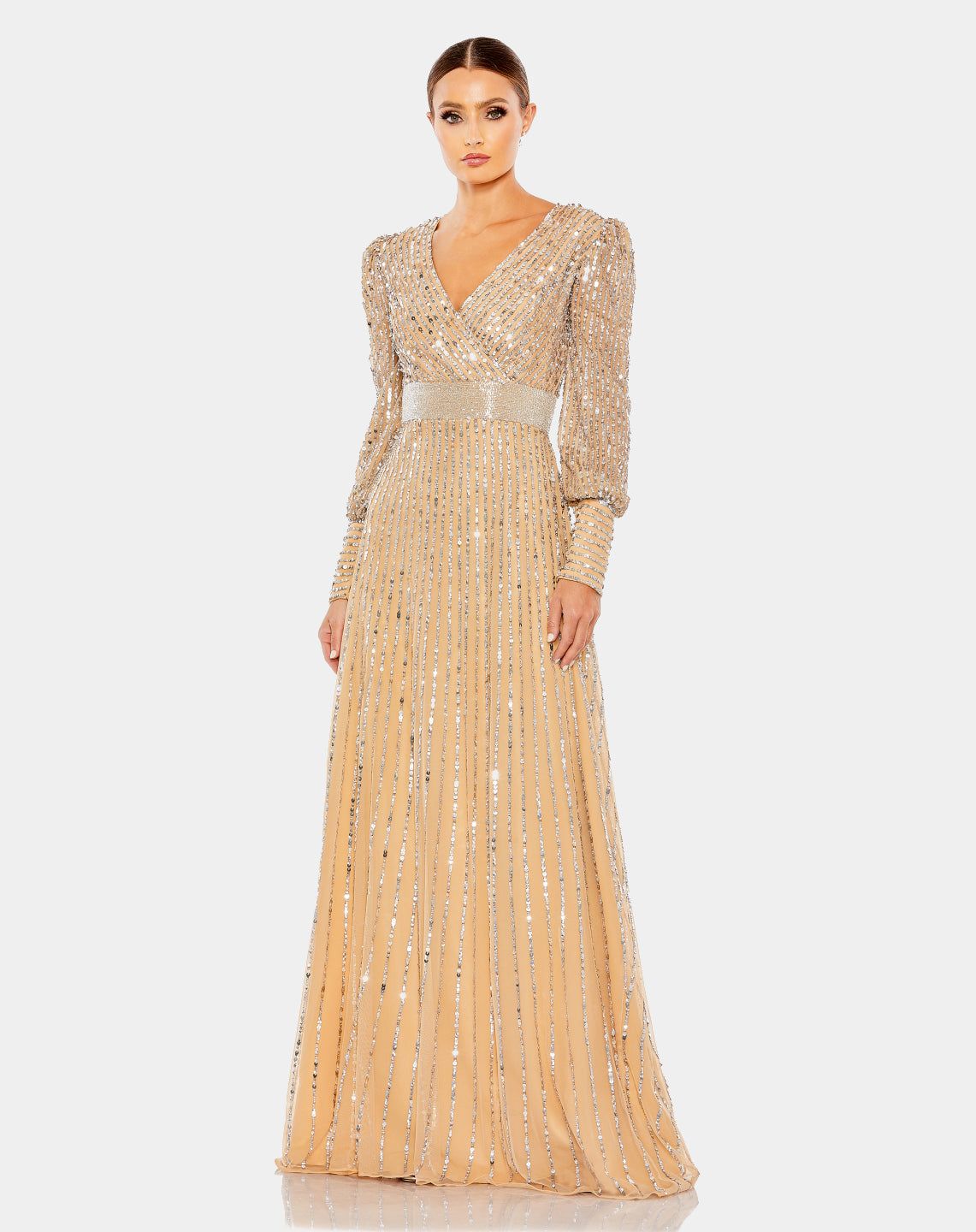 Sequined Wrap Over Bishop Sleeve Gown sold by Lord & Taylor product image thumbnail 4