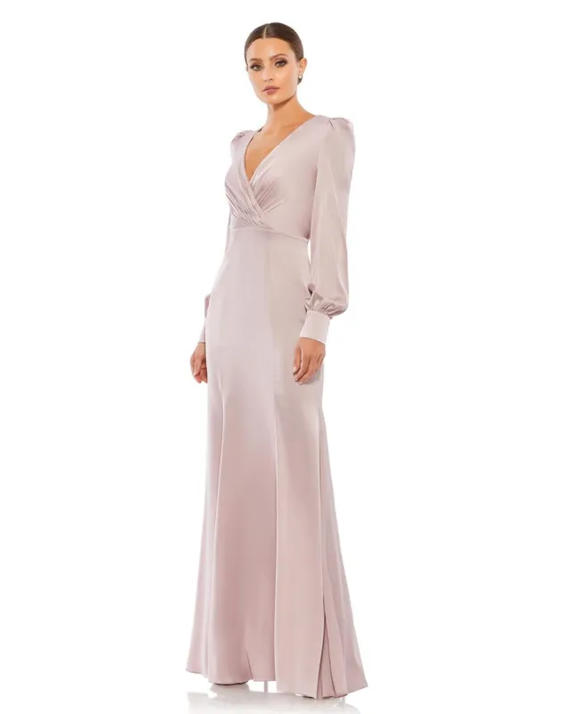 Satin Ruched Bishop Sleeve Gown sold by Lord & Taylor
