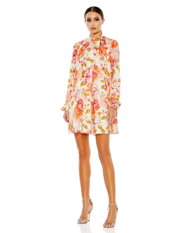 Floral Print High Neck Tie Puff Sleeve Flowy Mini sold by Lord & Taylor