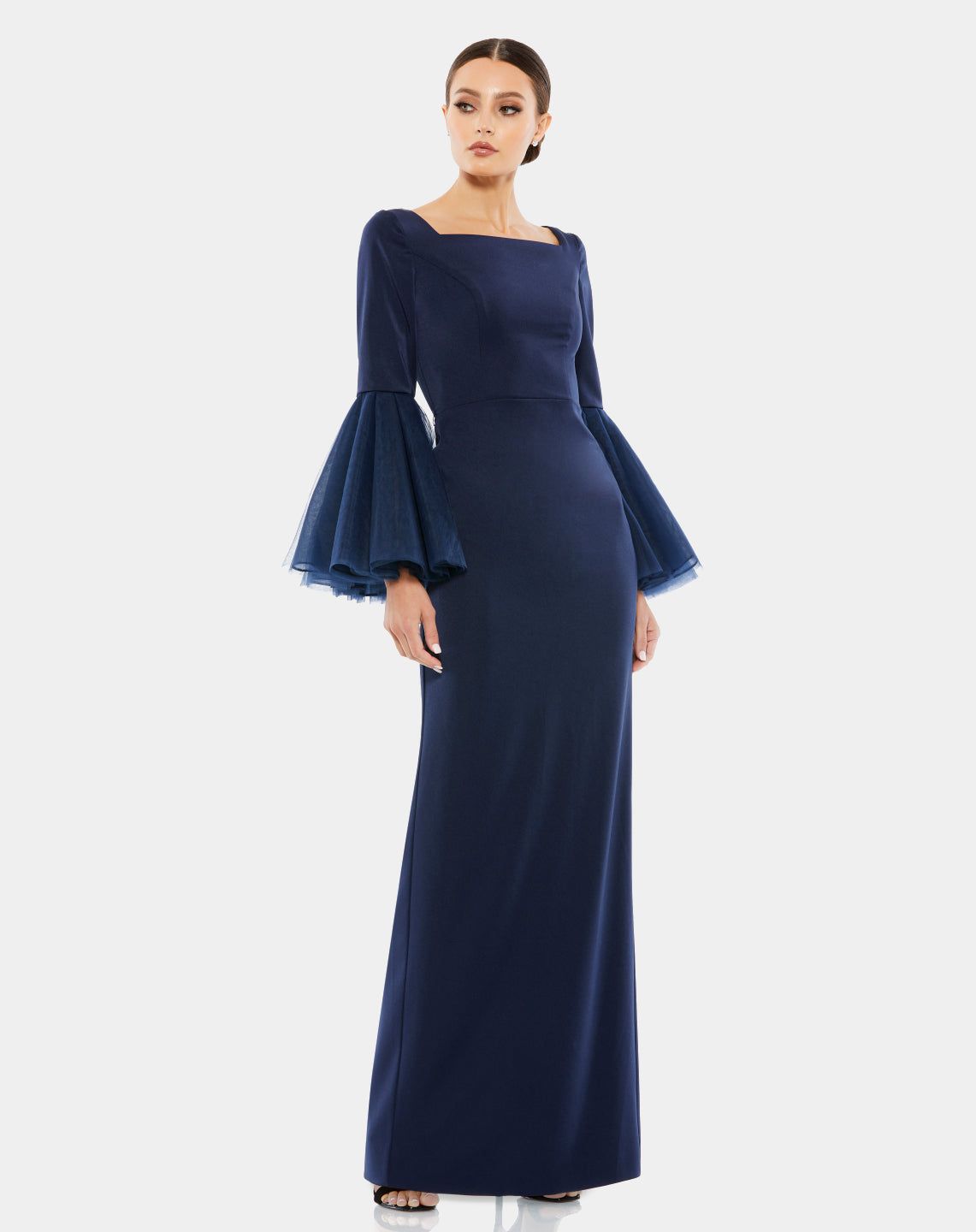 Flounced Sleeve Square Neck Column Gown sold by Lord & Taylor