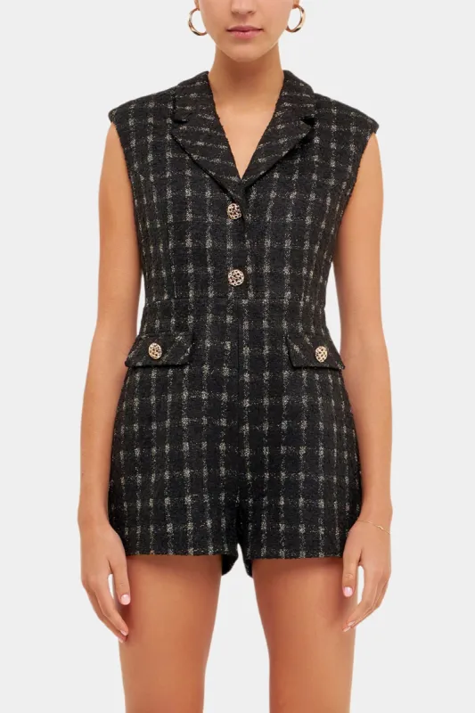 Sleeveless Tweed Suited Romper sold by Lord & Taylor