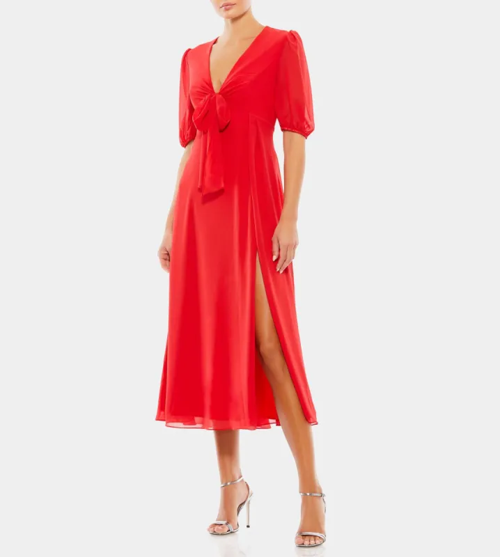 V Neck Bow Detail Flowy Midi Dress sold by Lord & Taylor