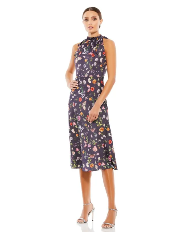 Floral Print Ruched Halter Tie Neck Midi Dress sold by Lord & Taylor