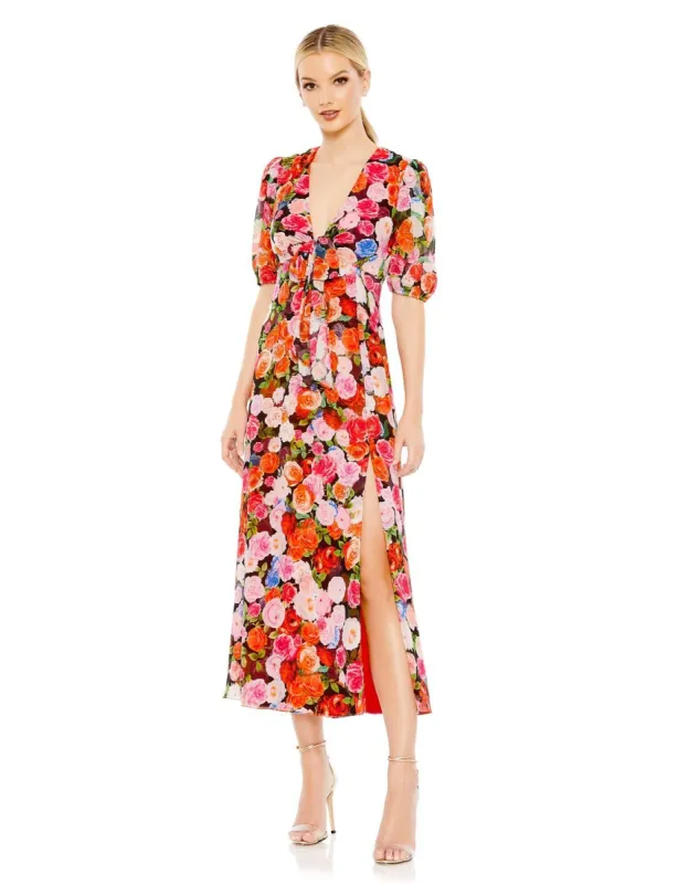 Floral Print Front Tie Puff Sleeve Flowy Midi Dress sold by Lord & Taylor
