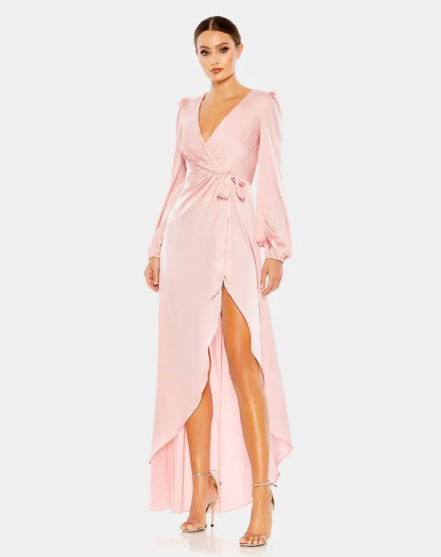Draped Faux Wrap Puff Long Sleeve Gown sold by Lord & Taylor