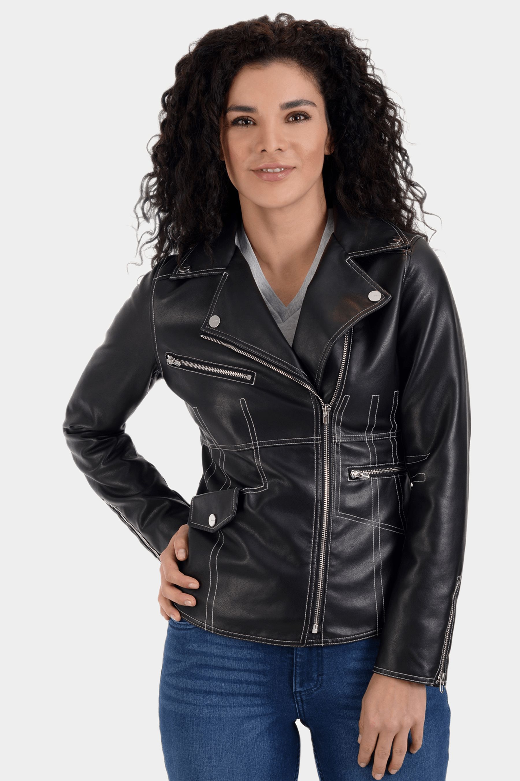 Faux Leather Long Sleeve Biker Jacket sold by Lord & Taylor product image thumbnail 4
