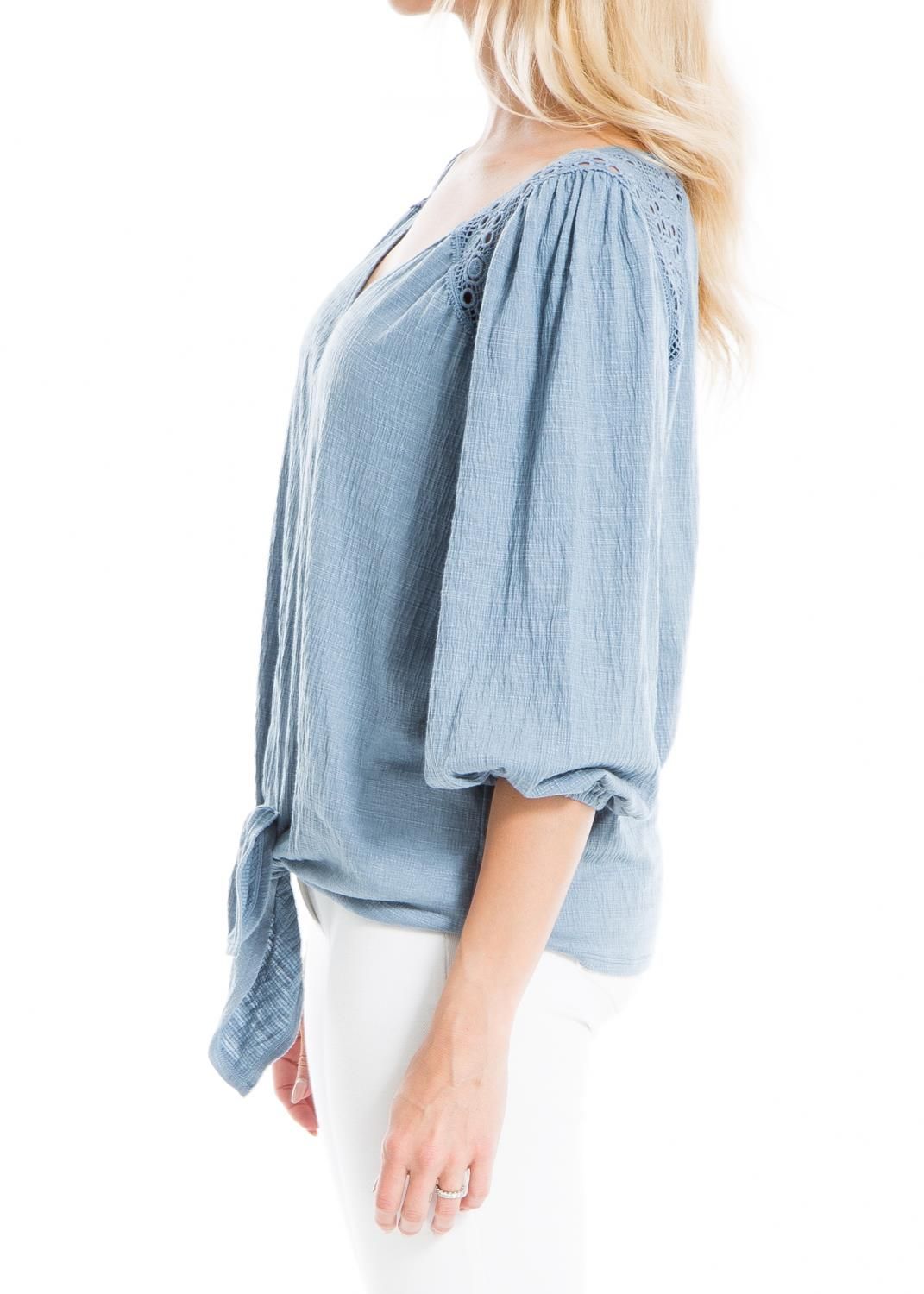 Lace Trim V Neck Knot Front Knit Top sold by Lord & Taylor product image thumbnail 2