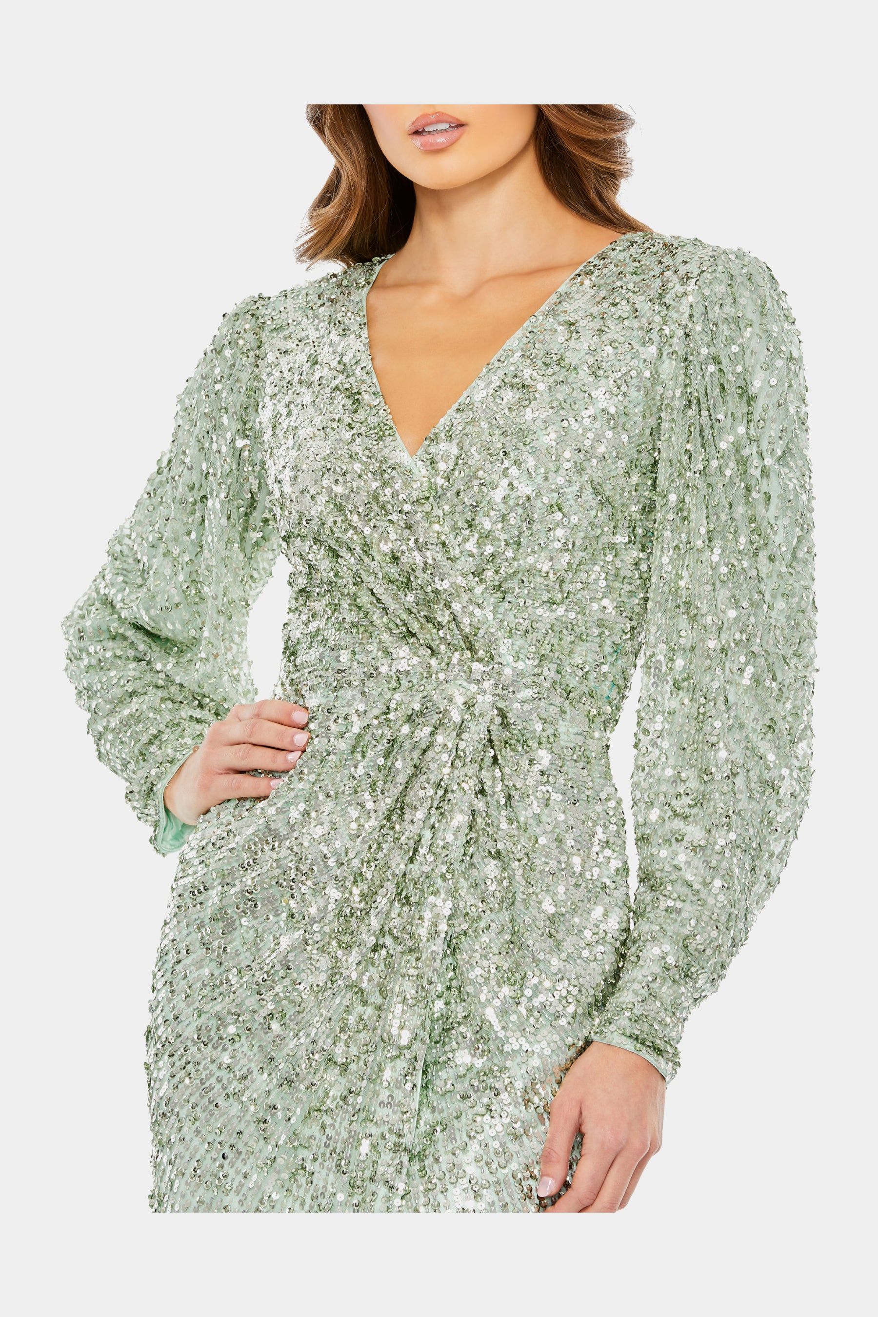 Embellished Faux Wrap Puff Sleeve Gown sold by Lord & Taylor product image thumbnail 2