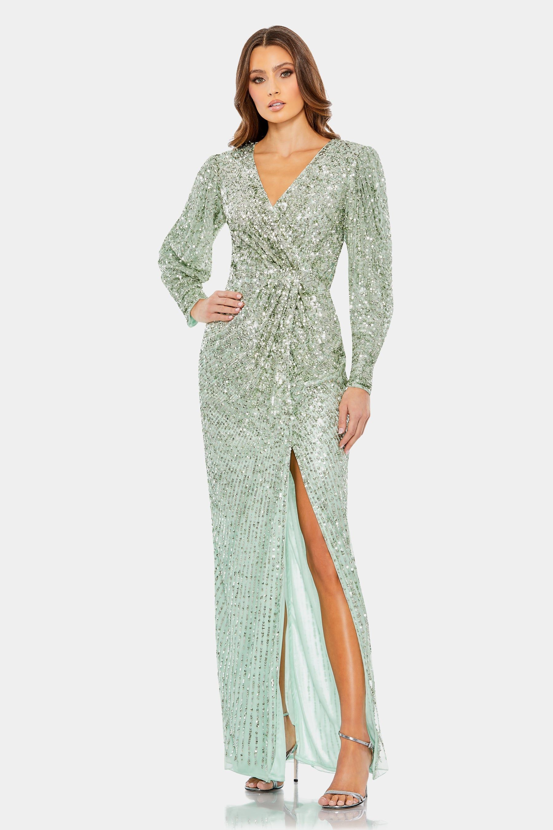 Embellished Faux Wrap Puff Sleeve Gown sold by Lord & Taylor