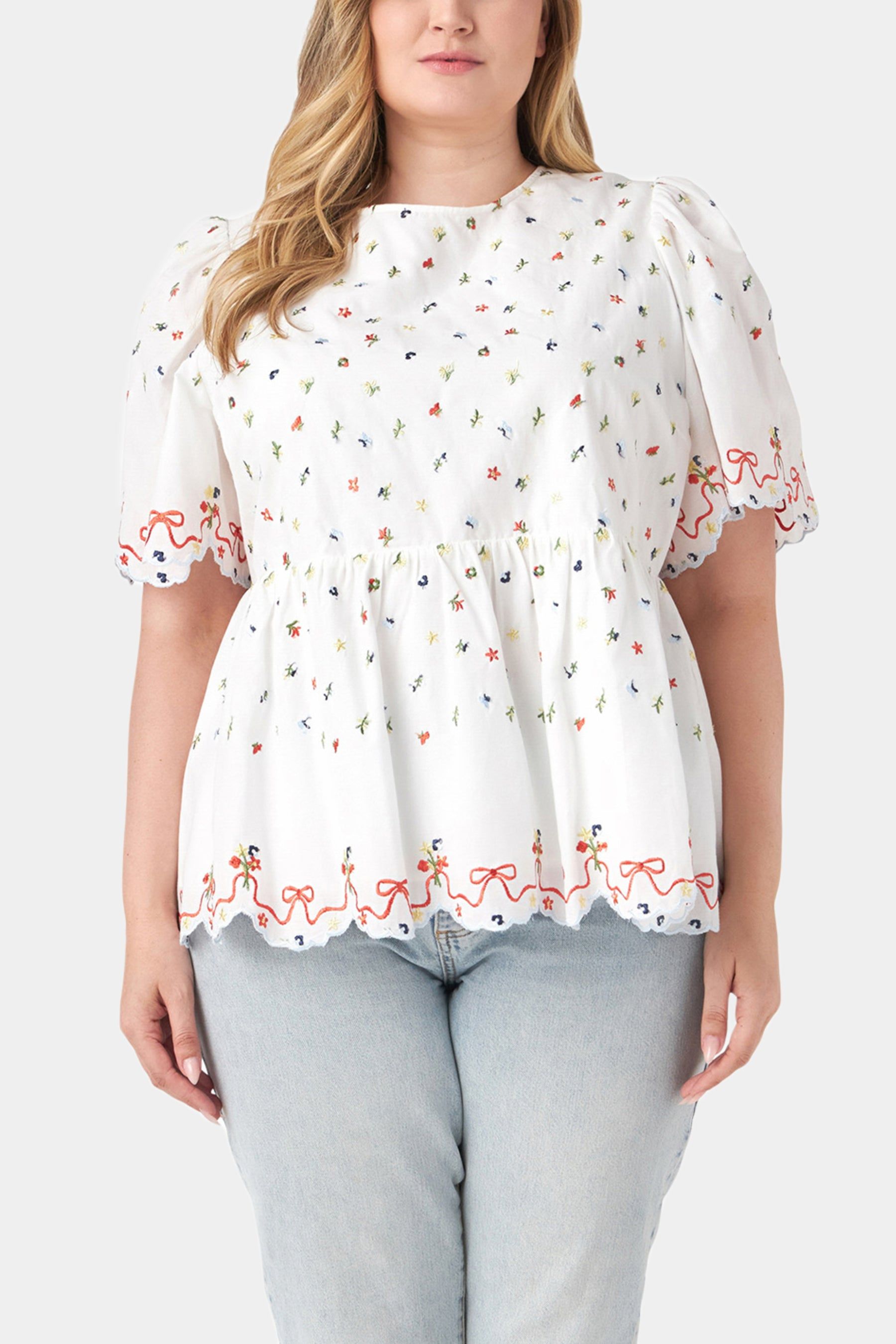 Floral Embroidery Scalloped Top sold by Lord & Taylor