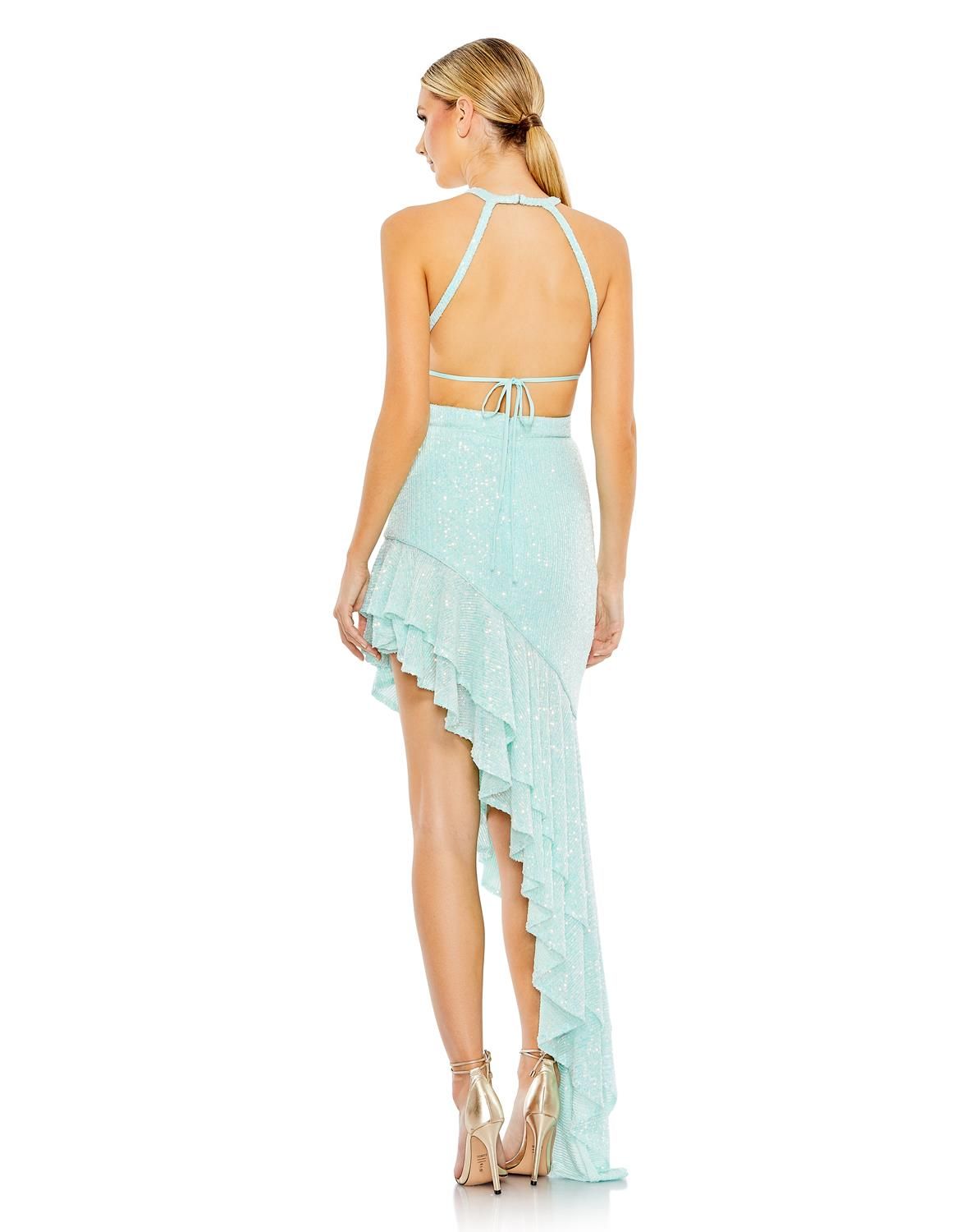 Sequined Halter Cut Out Ruffle Asymmetrical Dress sold by Lord & Taylor product image thumbnail 7