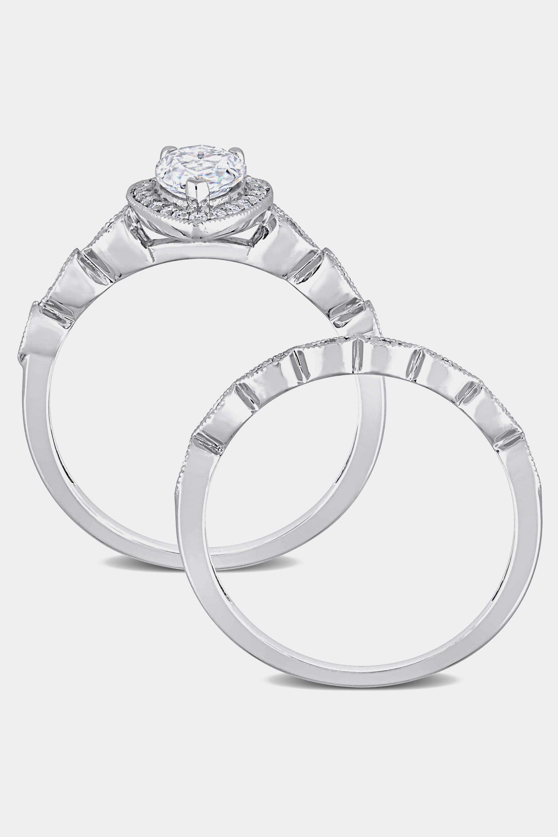 Moissanite Teardrop Halo Bridal Ring Set in Sterling Silver sold by Lord & Taylor product image thumbnail 2