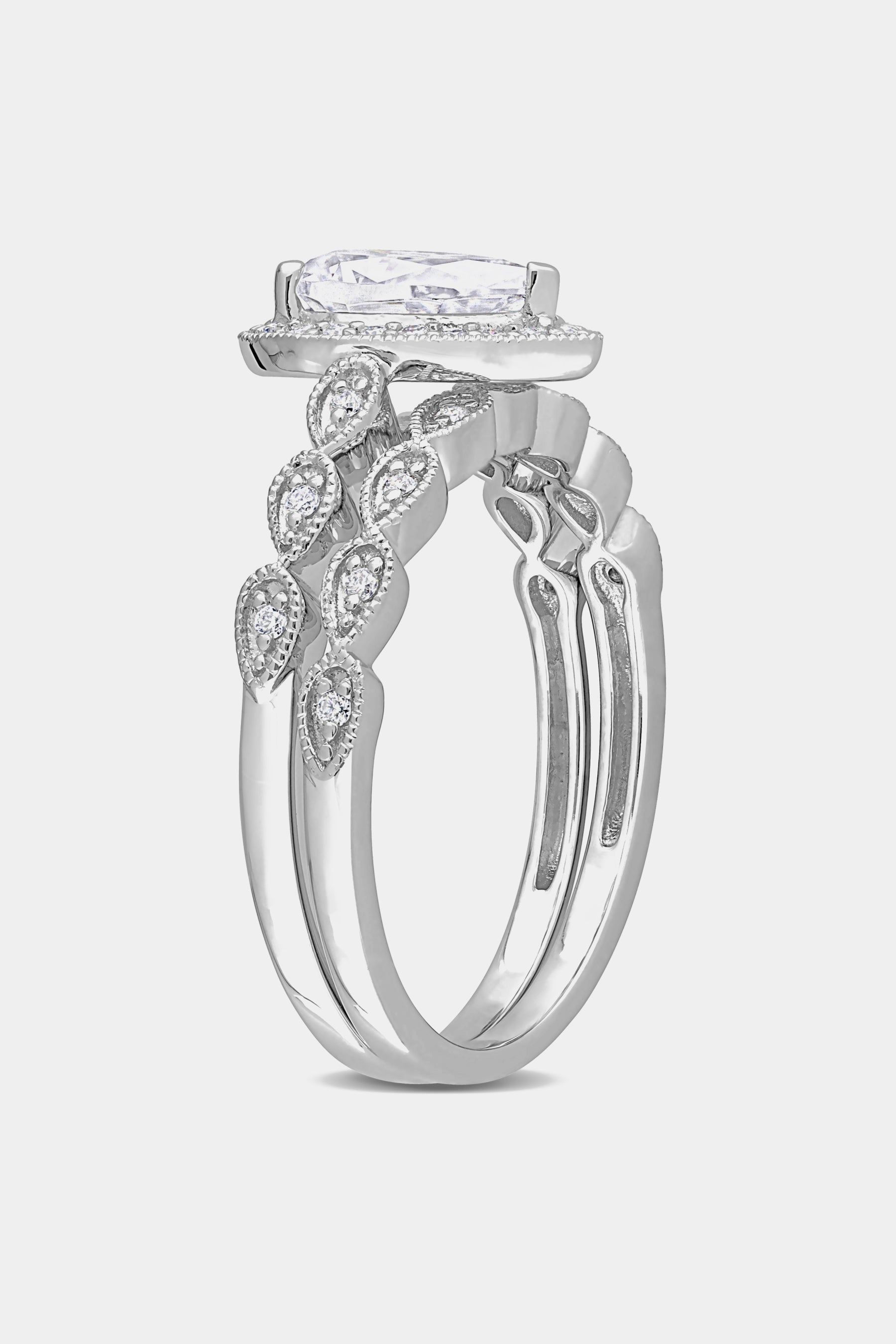 Moissanite Teardrop Halo Bridal Ring Set in Sterling Silver sold by Lord & Taylor product image thumbnail 4