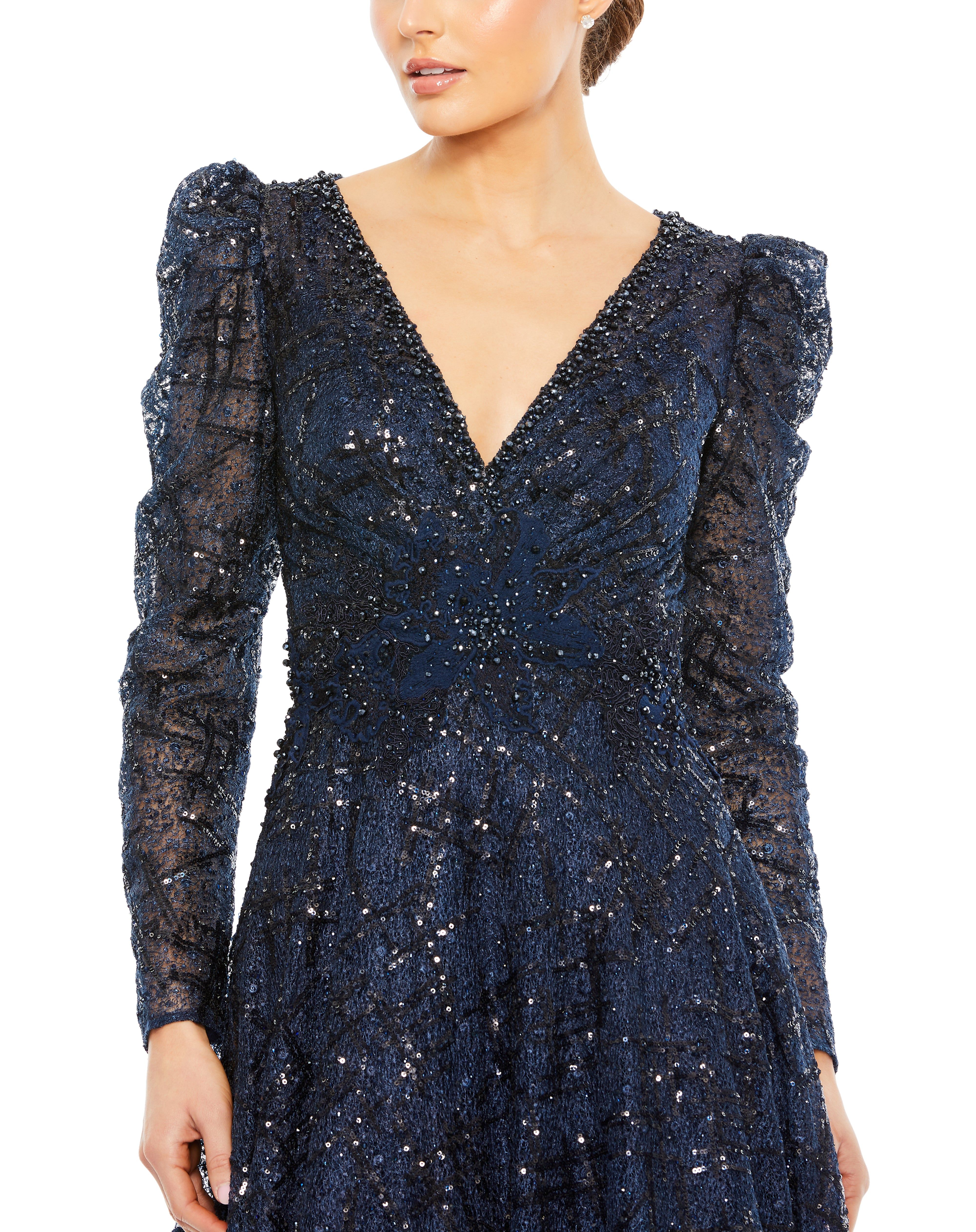 Embellished V Neck Long Sleeve A Line Gown sold by Lord & Taylor product image thumbnail 5