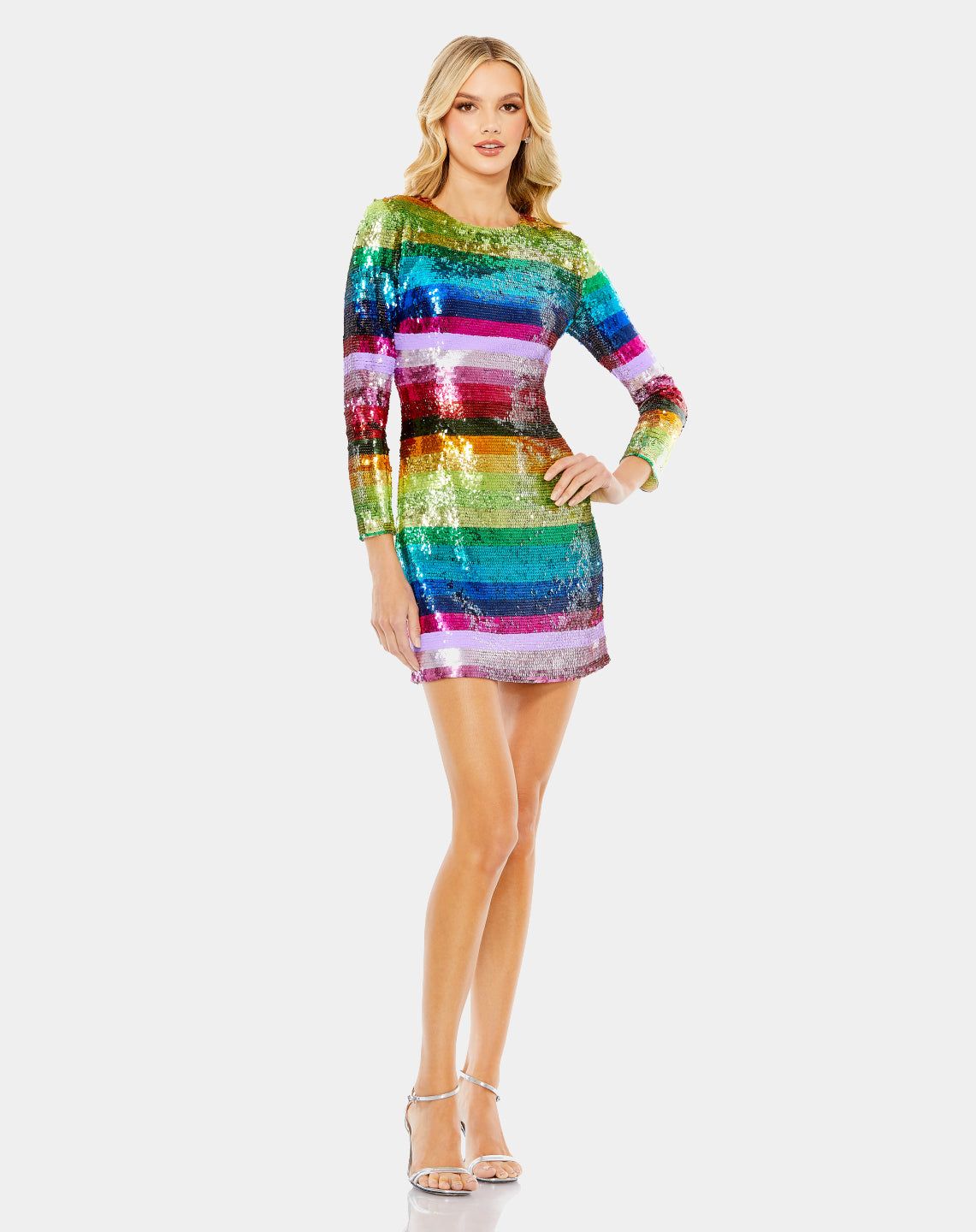 Sequined 3/4 Sleeve Mini Rainbow Dress sold by Lord & Taylor