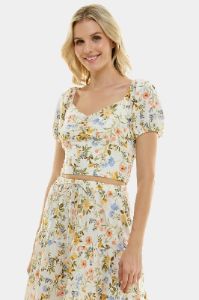Short Sleeve Sweetheart Neck Floral Crop Top sold by Lord & Taylor