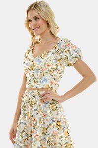 Short Sleeve Sweetheart Neck Floral Crop Top sold by Lord & Taylor