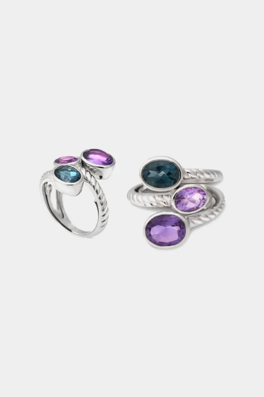 Sterling Silver Tri-Colored Gemstone Ring made by Kenneth Jay Lane
