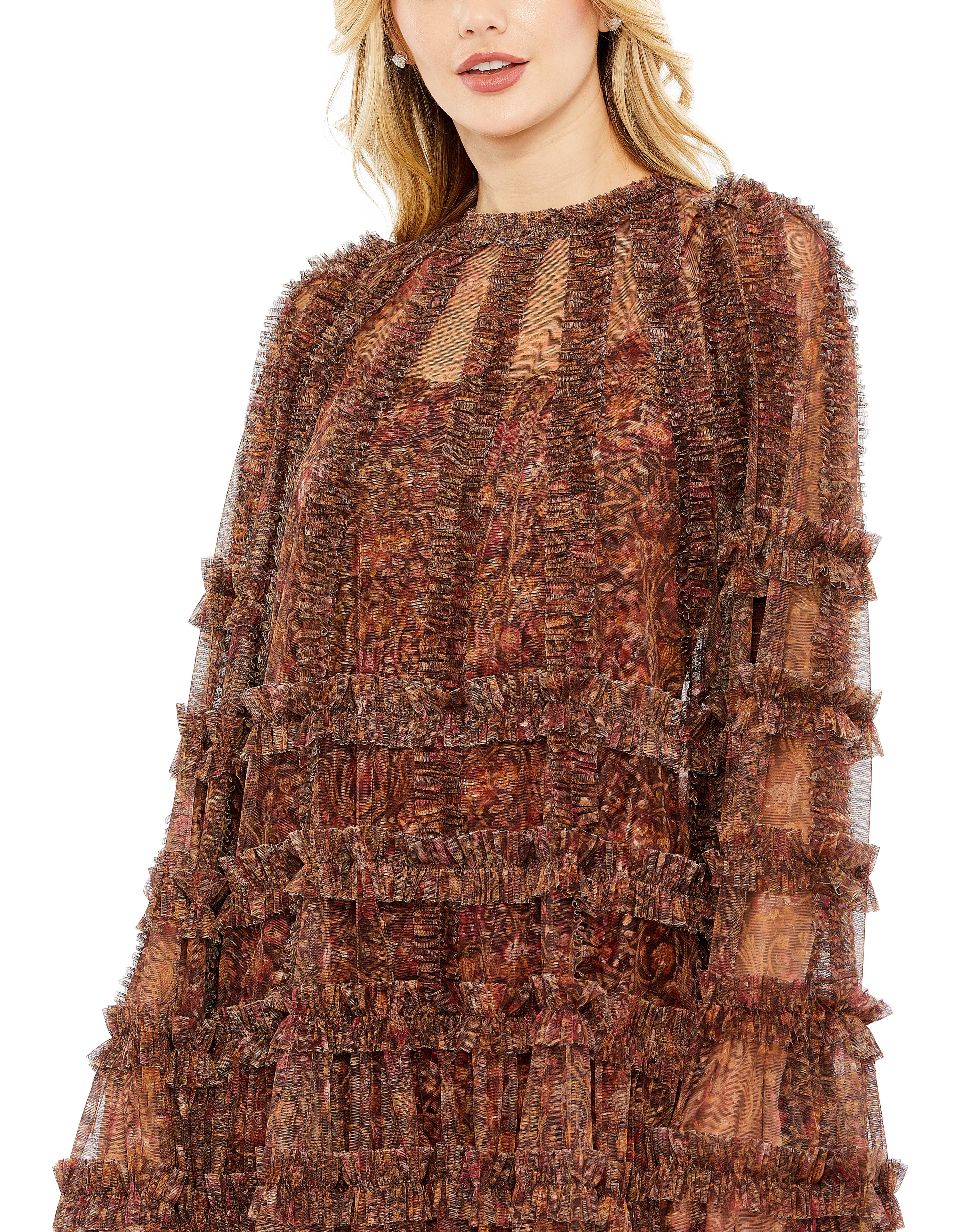 Floral Print Long Flare Sleeve Mesh A-Line Dress sold by Lord & Taylor product image thumbnail 2