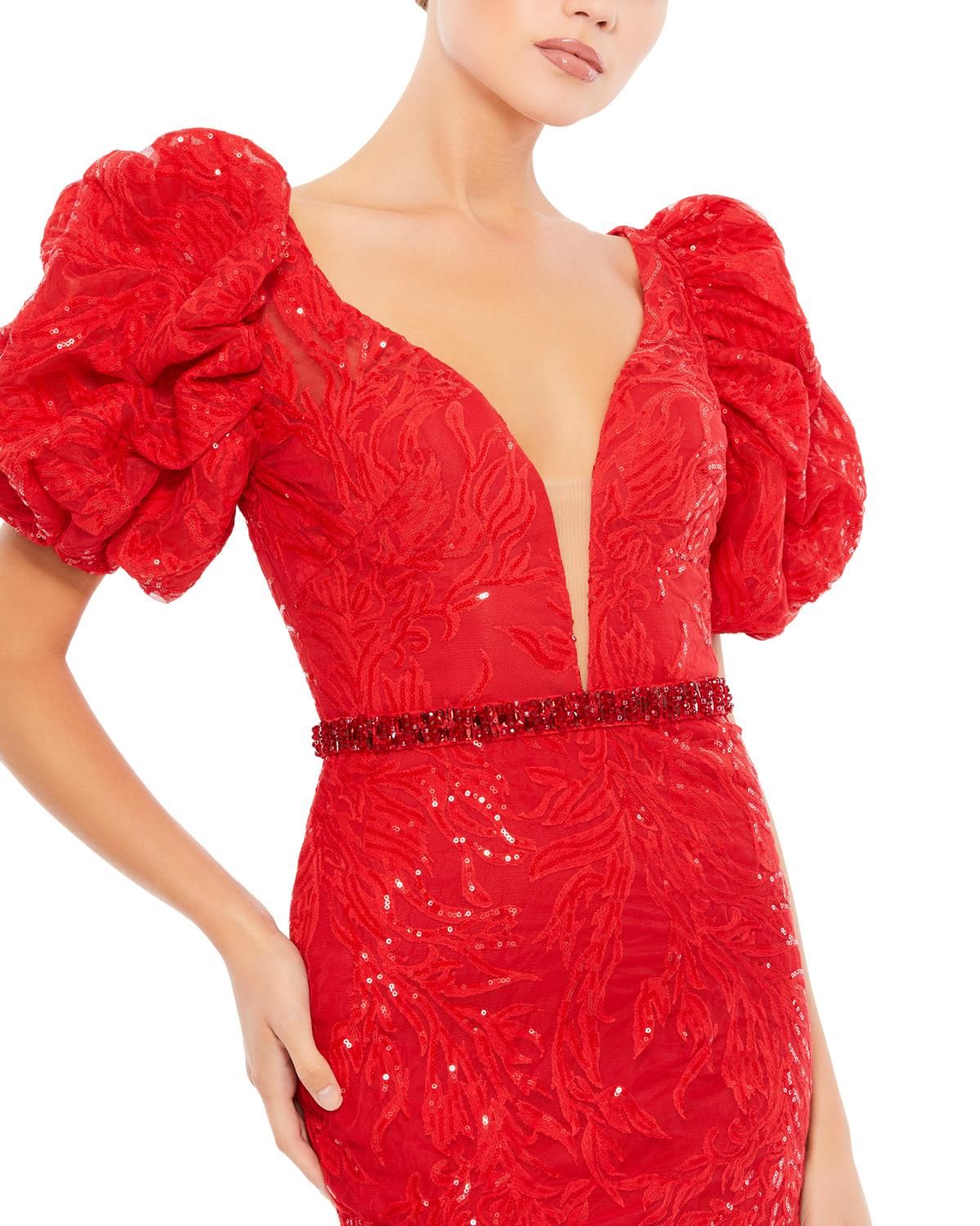 Puff Sleeve Sequin Lace Evening Gown sold by Lord & Taylor product image thumbnail 3